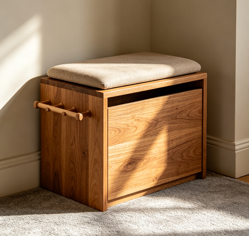 Wooden Shoe Cabinet with Seating Cushion and Hangers